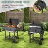 Giantex 24-Inch Charcoal Grill – 2 Foldable Side Tables, Bottom Storage Shelf, 8 Hooks, Adjustable Charcoal Tray, Pull-out Ash Tray, Outdoor BBQ Grill for Family Gatherings Backyard Party Camping(2 Side Tables)