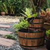 Giantex 2-Tier Barrel Waterfall Fountain Outdoor, Rustic Wood Barrel Cascading Water Fountain with Electric Pump, Outdoor Water Feature with Decorative Hand for Garden Patio Backyard Lawn Porch