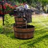Giantex 2-Tier Barrel Waterfall Fountain Outdoor, Rustic Wood Barrel Cascading Water Fountain with Electric Pump, Outdoor Water Feature with Decorative Hand for Garden Patio Backyard Lawn Porch
