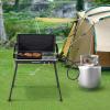 Giantex 2-in-1 Gas Camping Grill and Stove, Portable Propane Grill Burner with Dual Control Knobs, Detachable Legs, 3-Sided Wind Screen, Gas Hose with Regulator, 20,000 Total BTUs (Black)(Black)