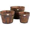 Giantex 3 Pieces Barrel Planter, Wood Bucket Raised Beds for Plants Herbs Veggies, Indoor Outdoor Decorative Planter Box with Drainage Holes 3 Sizes