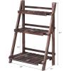 Giantex 3 Tier Folding Wooden Plant Stand, Indoor Flower Pot Holder Display Rack, Free Installation Corner Plants Storage Shelf, Foldable Rustic Wood Ladder Shelf for Home Patio Balcony Garden