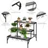 Giantex 3 Tiers Black Metal Plant Stand, Metal Plant Shelf Stands w/ 6-9 Flower Potted Capacity Holders, Multiple Flower Pot Display Rack for Plants Patio Garden Corner Indoor (Rectangular)(Rectangular)