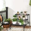 Giantex 3 Tiers Black Metal Plant Stand, Metal Plant Shelf Stands w/ 6-9 Flower Potted Capacity Holders, Multiple Flower Pot Display Rack for Plants Patio Garden Corner Indoor (Rectangular)(Rectangular)