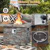 Giantex 34.5″ Propane Gas Fire Pit Table – Patio 2-in-1 Outdoor Square Fire Table W/Volcanic Rock & PVC Cover, Stainless Steel Burner, 50,000 BTU Heat Output, Faux Stone Surface, Outside Fireplace