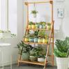 Giantex 3-Tier Hanging Plant Stand Storage Shelf, Folding Flower Pot Organizer Display Storage Rack, Adjustable Hanger Rod, Bamboo Planters Shelves Potted Holder for Patio Garden Balcony Bathroom