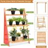 Giantex 3-Tier Hanging Plant Stand Storage Shelf, Folding Flower Pot Organizer Display Storage Rack, Adjustable Hanger Rod, Bamboo Planters Shelves Potted Holder for Patio Garden Balcony Bathroom