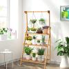 Giantex 3-Tier Hanging Plant Stand Storage Shelf, Folding Flower Pot Organizer Display Storage Rack, Adjustable Hanger Rod, Bamboo Planters Shelves Potted Holder for Patio Garden Balcony Bathroom
