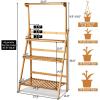 Giantex 3-Tier Hanging Plant Stand Storage Shelf, Folding Flower Pot Organizer Display Storage Rack, Adjustable Hanger Rod, Bamboo Planters Shelves Potted Holder for Patio Garden Balcony Bathroom