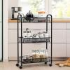 Giantex 3-Tier Mesh Rolling Cart on Wheels, Utility Cart, Mobile Organizer Multifunctional Storage Cart with 3 Wire Baskets for Home and Office (Black)