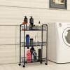 Giantex 3-Tier Mesh Rolling Cart on Wheels, Utility Cart, Mobile Organizer Multifunctional Storage Cart with 3 Wire Baskets for Home and Office (Black)