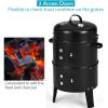 Giantex 3-in-1 Charcoal BBQ Smoker, Outdoor Grill Cooker with Built-in Thermometer and 6 Hooks for Outdoor Backyard Cooking Grilling Camping(Black)