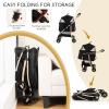Giantex 3-in-1 Folding Dog Stroller Detachable Carrier Car Seat, 4 Wheels Pet Travel Stroller with Adjustable Canopy, Storage Basket for Small Medium Dogs Cats Puppy (Black & Rose Gold)(Black & Rose Gold)