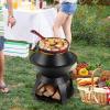 Giantex 3-in-1 Outdoor Fire Pit, 20″ Wood Burning Fire Pits with Removable Wok Ring, Ash Pan & Storage Shelf, Oxygen-Enriched Burning, Heavy-Duty Portable Fire Bowl for Camping, Backyard, Patio, BBQ