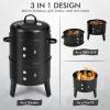 Giantex 3-in-1 Outdoor Smoker Grill, Portable Charcoal BBQ Grill, Built-in Thermometer and Air Vent, 6 Hooks, 2 Layers Vertical Steel Charcoal Smoker for Outdoor Cooking Camping