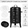 Giantex 3-in-1 Outdoor Smoker Grill, Portable Charcoal BBQ Grill, Built-in Thermometer and Air Vent, 6 Hooks, 2 Layers Vertical Steel Charcoal Smoker for Outdoor Cooking Camping