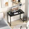 Giantex 40-Inch White Computer Desk, Home Office Desk with Heavy-Duty Metal Frame, Modern Simple Gaming Table PC Workstation, Versatile Small Desk for Bedroom, Small Spaces(Black)