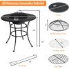 Giantex 4-In-1 Fire Pit Dining Table, 32″ Fire Bowl for Outside, Wood Burning Fireplaces with Cover, Fire Poker, Grill Grate, Patio Dining Table for Camping, Picnic, Yard, Metal Round Outdoor Fire Pit