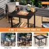 Giantex 4-in-1 Wood Burning Fire Pit, Square Firepit Table with Mesh Cover, Removable Lid, Cooking Grate, Log Grate and Fire Poker, Outdoor Fire Table for Garden Poolside Balcony
