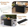 Giantex 52″ Outdoor Propane Fire Pit – 50,000 BTU Wicker Patio Gas Fire Table w/Lid, Waterproof Cover, Tempered Glass Wind Guard & Blue Fire Stone, PE Rattan Firepit Table w/Storage Shelf (Brown)(Black)