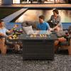 Giantex 52″ Outdoor Propane Fire Pit – 50,000 BTU Wicker Patio Gas Fire Table w/Lid, Waterproof Cover, Tempered Glass Wind Guard & Blue Fire Stone, PE Rattan Firepit Table w/Storage Shelf (Brown)(Brown)