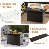 Giantex 52″ Outdoor Propane Fire Pit – 50,000 BTU Wicker Patio Gas Fire Table w/Lid, Waterproof Cover, Tempered Glass Wind Guard & Blue Fire Stone, PE Rattan Firepit Table w/Storage Shelf (Brown)(Brown)