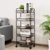 Giantex 5-Tier Storage Cart Rolling Trolley Organizer Utility Cart with Lockable Wheels, 5 Hooks, Mesh Shelves for Home Kitchen, Bathroom, Office and Bedroom (Black)(Black)