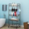 Giantex 5-Tier Storage Cart Rolling Trolley Organizer Utility Cart with Lockable Wheels, 5 Hooks, Mesh Shelves for Home Kitchen, Bathroom, Office and Bedroom (Black)(Black)