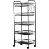Giantex 5-Tier Storage Cart Rolling Trolley Organizer Utility Cart with Lockable Wheels, 5 Hooks, Mesh Shelves for Home Kitchen, Bathroom, Office and Bedroom (Black)(Black)