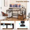 Giantex 67″ Computer Desk with File Drawers Cabinet, Home Office Desk with Monitor Stand, Industrial Study Writing Gaming Desk with Power Outlets, Large PC Work Table Workstation with Printer Space