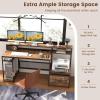 Giantex 67″ Computer Desk with File Drawers Cabinet, Home Office Desk with Monitor Stand, Industrial Study Writing Gaming Desk with Power Outlets, Large PC Work Table Workstation with Printer Space