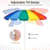 Giantex 8 Ft Beach Umbrella, Patio Sunshade Umbrella with Sand Anchor & Tilt Mechanism, 16 Fiberglass Ribs, Air-Vent Design, Portable Sun Shelter Suitable for Seaside, Backyard, Poolside, Market Entrance(Rainbow)