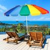 Giantex 8 Ft Beach Umbrella, Patio Sunshade Umbrella with Sand Anchor & Tilt Mechanism, 16 Fiberglass Ribs, Air-Vent Design, Portable Sun Shelter Suitable for Seaside, Backyard, Poolside, Market Entrance(Rainbow)