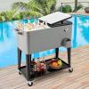 Giantex 80 Quart Rolling Patio Cooler Cart with Bottom Storage Shelf & Drain, Outdoor Ice Chest with Lockable Wheels, Bottle Opener & Cap Catcher, for Party Poolside Backyard BBQ(Gray + Black)