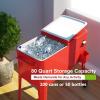 Giantex 80 Quart Rolling Patio Cooler Cart with Bottom Storage Shelf & Drain, Outdoor Ice Chest with Lockable Wheels, Bottle Opener & Cap Catcher, for Party Poolside Backyard BBQ(Red)