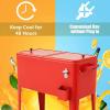 Giantex 80 Quart Rolling Patio Cooler Cart with Bottom Storage Shelf & Drain, Outdoor Ice Chest with Lockable Wheels, Bottle Opener & Cap Catcher, for Party Poolside Backyard BBQ(Red)