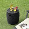 Giantex 9.5 Gallon Ice Cooler, Wicker Round Ice Chest, Outdoor Beer Wine Ice Bucket, Top Lid Side Handles Drainage Plug, Weather-resistant Patio Cool Bar Table for Cocktail Party Poolside Deck(Black)