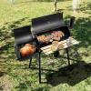 Giantex BBQ Charcoal Grill with Offset Smoker, Thermometer and Adjustable Damper, Meat Cooker Smoker for Backyard Family Gathering and Outdoor Picnic, 2 Moveable Wheels, 2 Shelves and Wooden Handles