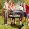 Giantex BBQ Charcoal Grill with Offset Smoker, Thermometer and Adjustable Damper, Meat Cooker Smoker for Backyard Family Gathering and Outdoor Picnic, 2 Moveable Wheels, 2 Shelves and Wooden Handles