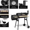 Giantex BBQ Charcoal Grill with Offset Smoker, Thermometer and Adjustable Damper, Meat Cooker Smoker for Backyard Family Gathering and Outdoor Picnic, 2 Moveable Wheels, 2 Shelves and Wooden Handles
