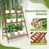 Giantex Bamboo Ladder Plant Stand, 3 Tier Folding Bamboo Plant Shelf, Foldable Flower Pot Display Shelf Rack, Multiple Plants Holder Organizer Storage Shelf for Indoor Outdoor Balcony Garden (Natural)(Brown)