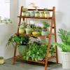 Giantex Bamboo Ladder Plant Stand, 3 Tier Folding Bamboo Plant Shelf, Foldable Flower Pot Display Shelf Rack, Multiple Plants Holder Organizer Storage Shelf for Indoor Outdoor Balcony Garden (Natural)(Brown)