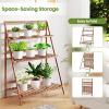 Giantex Bamboo Ladder Plant Stand, 3 Tier Folding Bamboo Plant Shelf, Foldable Flower Pot Display Shelf Rack, Multiple Plants Holder Organizer Storage Shelf for Indoor Outdoor Balcony Garden (Natural)(Brown)