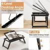 Giantex Bamboo Laptop Desk for Bed, Adjustable Serving Tray Breakfast Table with Tilting Desktop, Folding Lap Tray with Removable Stopper, Cooling Holes & Small Side Drawer (Black)(Black)