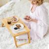 Giantex Bamboo Laptop Desk for Bed, Adjustable Serving Tray Breakfast Table with Tilting Desktop, Folding Lap Tray with Removable Stopper, Cooling Holes & Small Side Drawer (Black)(Natural)