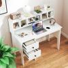 Giantex Black Desk with Drawers & Hutch, Home Office Desk with Charging Station, 5 Storage Cubbies, Makeup Vanity Table, Modern Study Writing Desk, PC Laptop Desks, Computer Workstation for Bedroom(White)