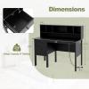 Giantex Black Desk with Drawers & Hutch, Home Office Desk with Charging Station, 5 Storage Cubbies, Makeup Vanity Table, Modern Study Writing Desk, PC Laptop Desks, Computer Workstation for Bedroom(Black)