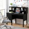 Giantex Black Desk with Drawers & Hutch, Home Office Desk with Charging Station, 5 Storage Cubbies, Makeup Vanity Table, Modern Study Writing Desk, PC Laptop Desks, Computer Workstation for Bedroom(Black)