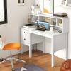Giantex Black Desk with Drawers & Hutch, Home Office Desk with Charging Station, 5 Storage Cubbies, Makeup Vanity Table, Modern Study Writing Desk, PC Laptop Desks, Computer Workstation for Bedroom(White)