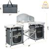 Giantex Camping Kitchen Station, Folding Grill Table with 26” Tabletop, 2 Side Tables, Storage Organizer, Detachable Windscreen, Portable Camp Cook Outdoor Prep Station Backyard BBQ Picnic (Black)(Grey)